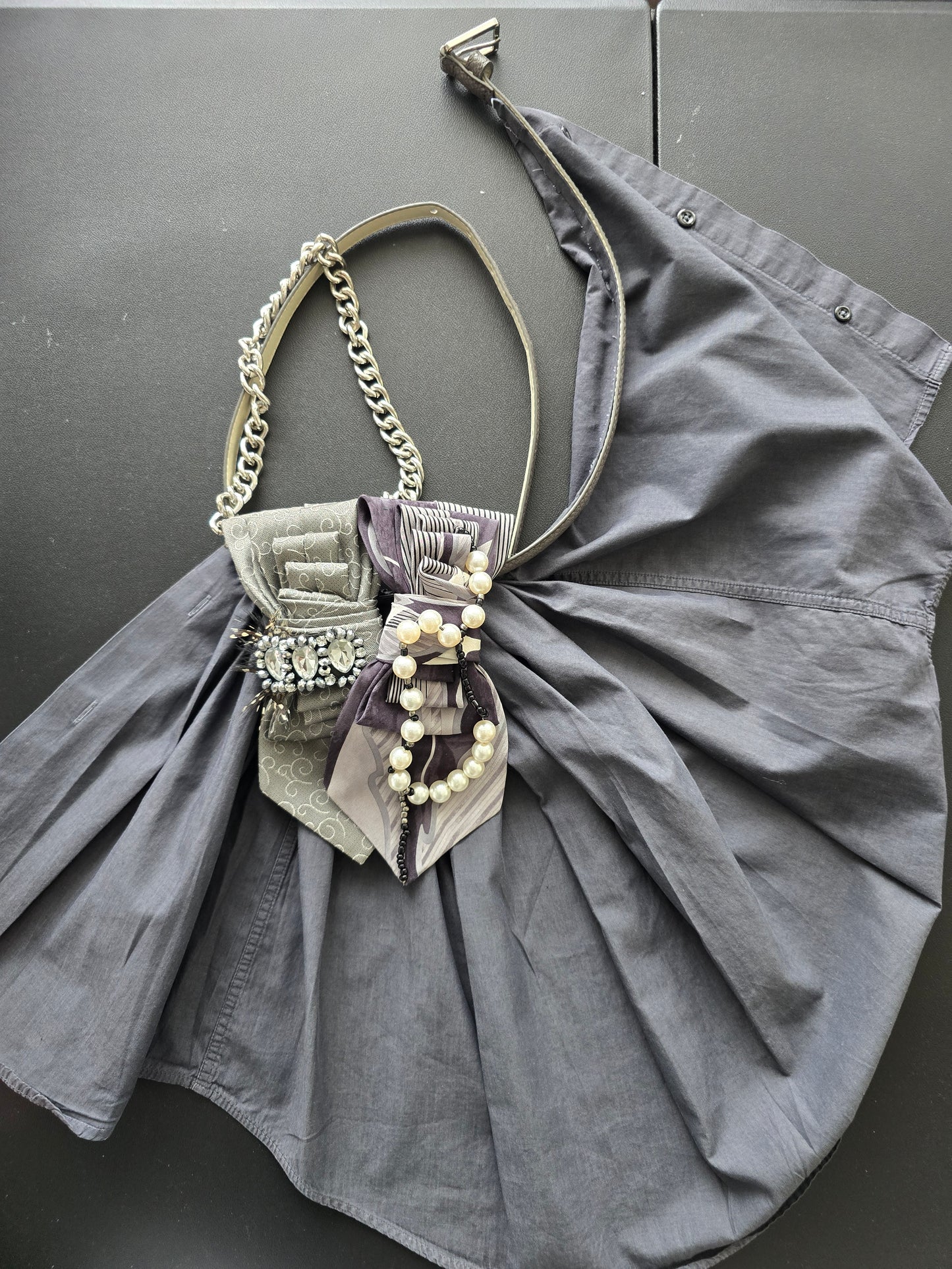 Combo - Gray Tie w/ Tail Shirt (Gray Embellished Tie & LightGray Pearl Embellished Tail Shirt-Belt) --- *** Each Item Sold Separately ***