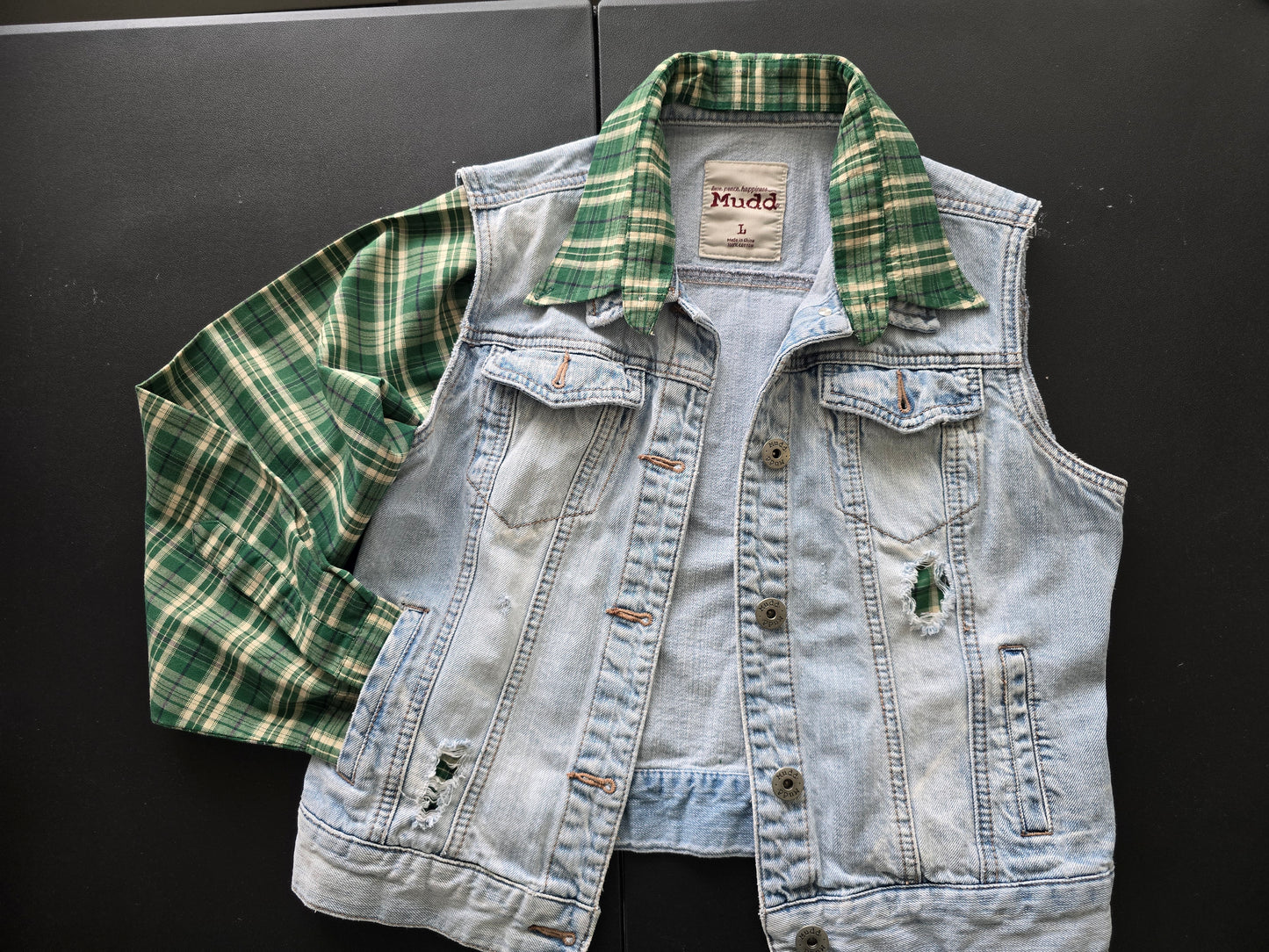 Jacket - Denin (stylish One-Sleeved gray w/ green design)