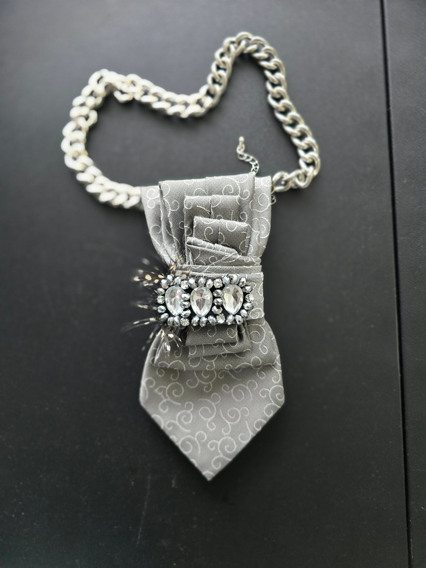 Tie - Ladies Neckless Tie (Gray with Embellishments)