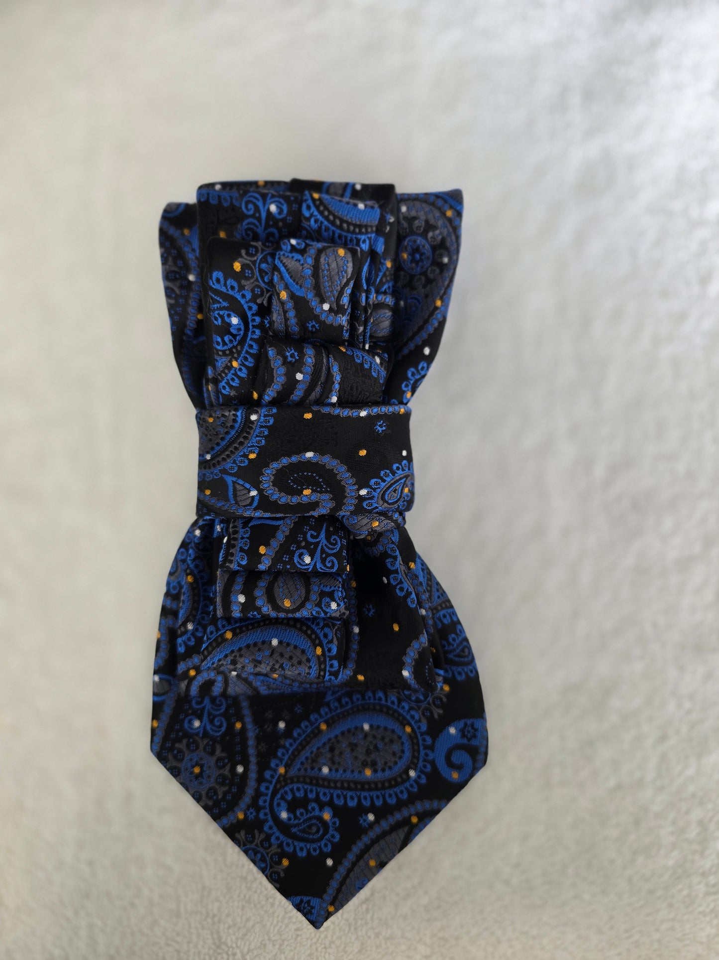 Tie Ladies Black, Royal Blue, and Orange Silver Dot Paisley