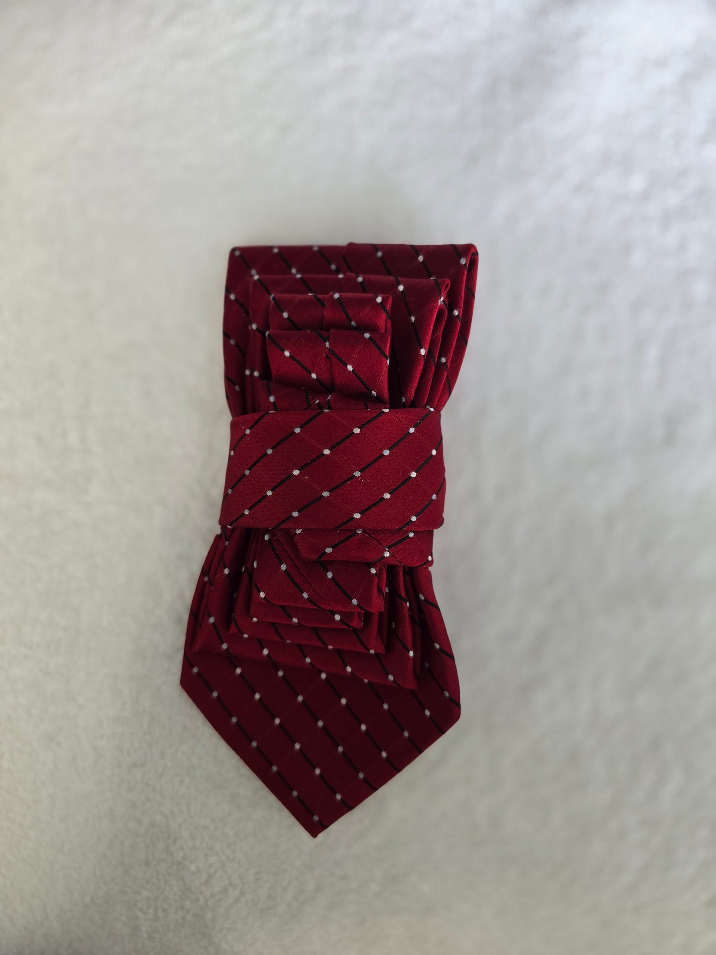 Tie Ladies Crimson Red Black Stripe Silver Dot