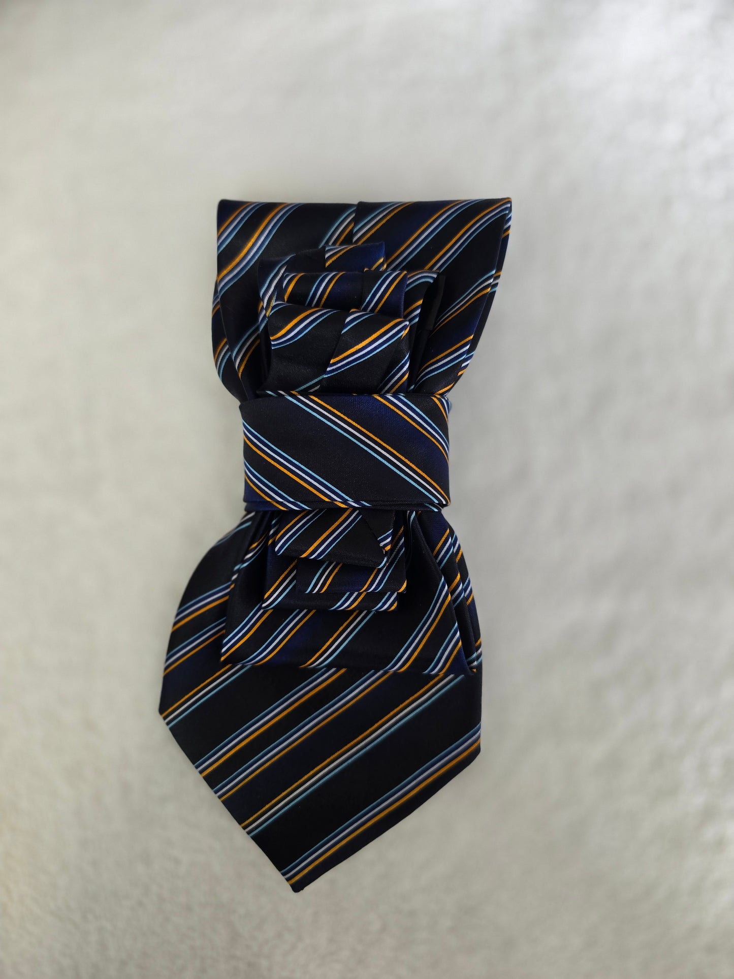 Tie Ladies Dark Navy Orange Powder Blue and Teal Stripe