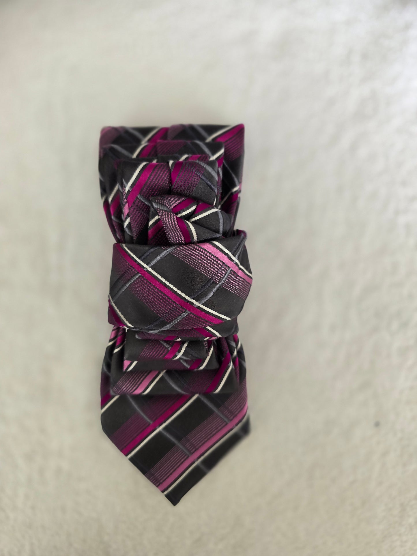 Tie Ladies Gray Silver Fuscia Pink Stripe