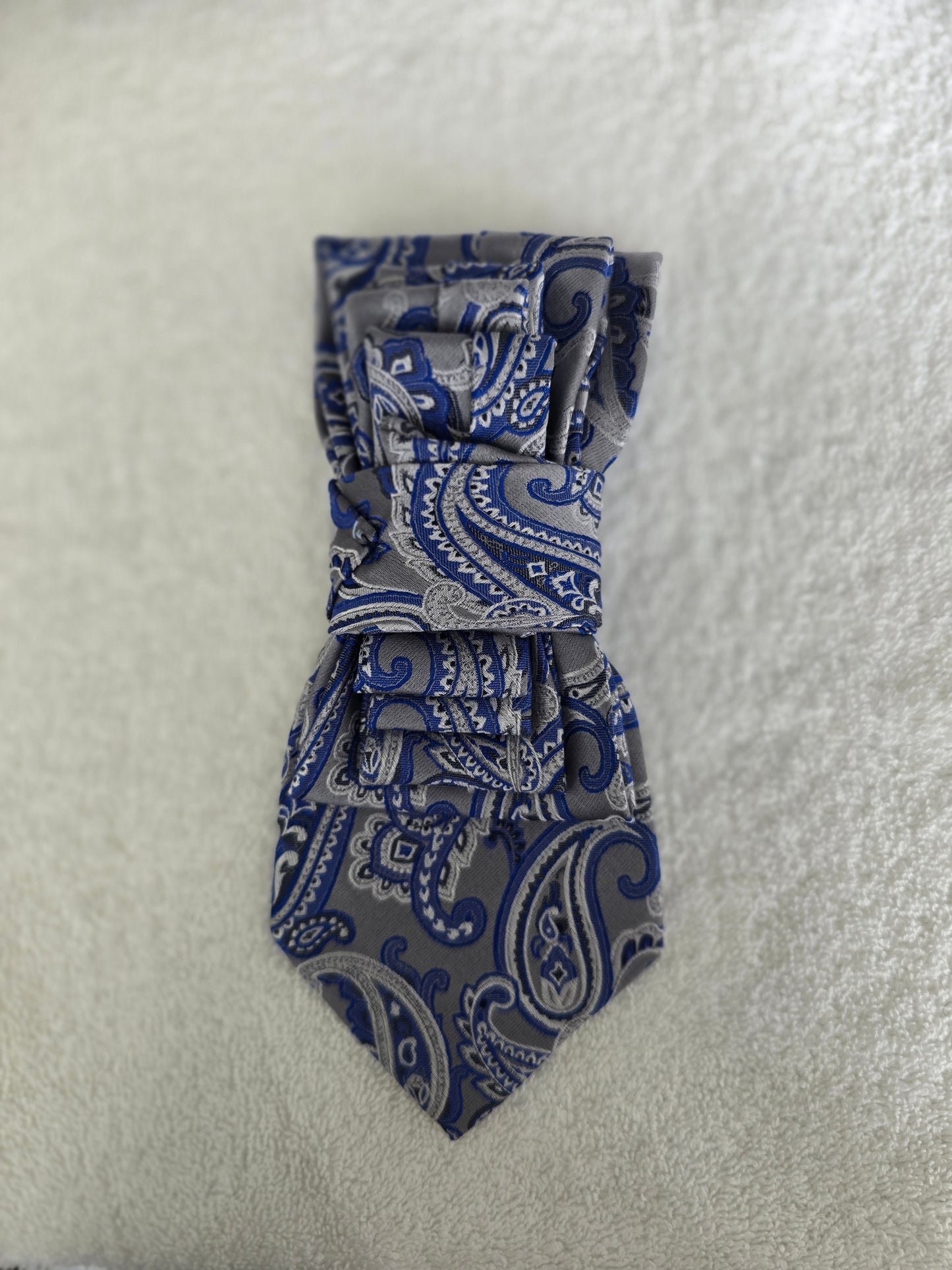 Tie Ladies Silver Royal Blue and Gray Paisley
