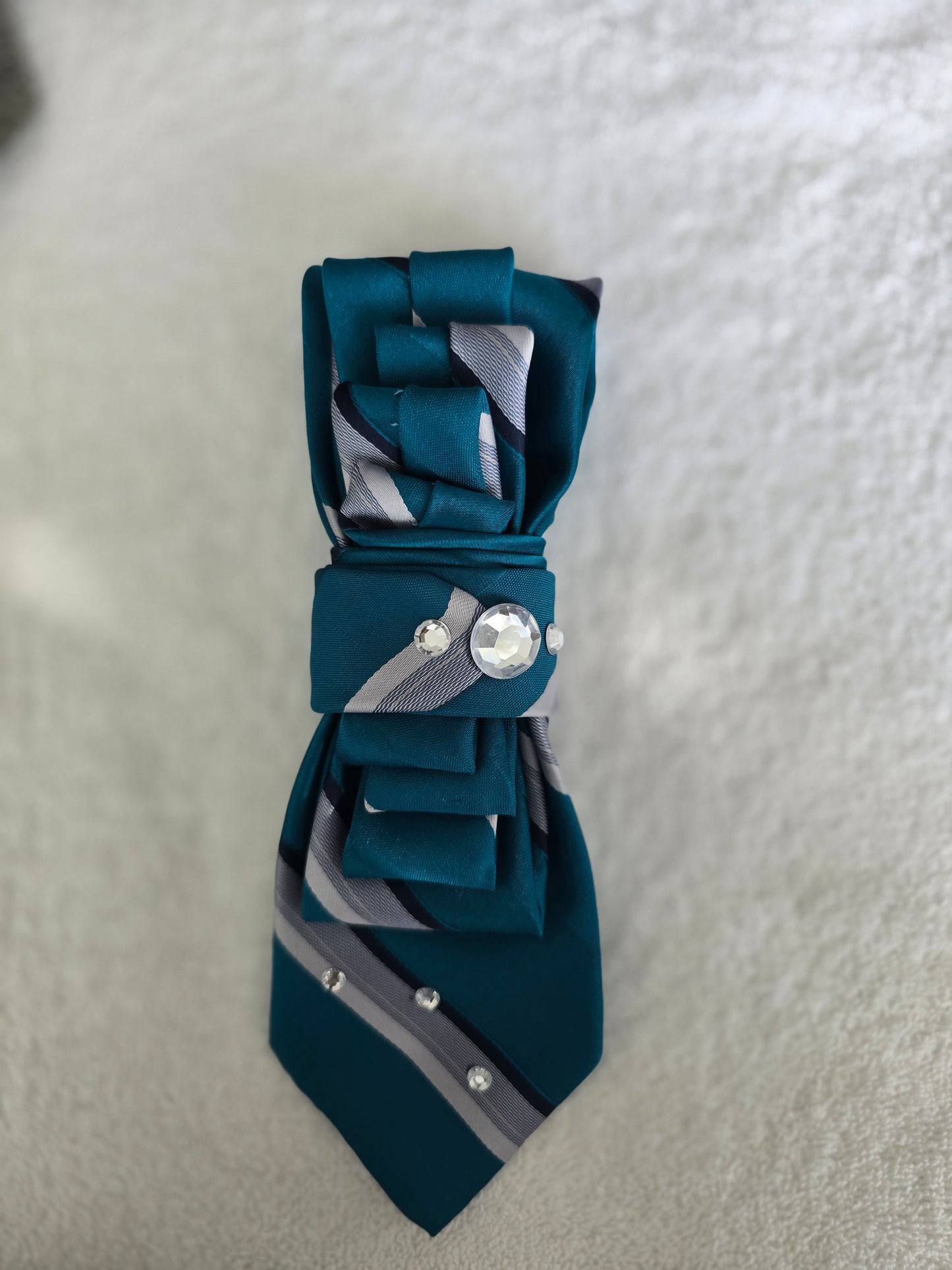 Tie Ladies Teal Blue Gray And Blue Stripe RhineStone